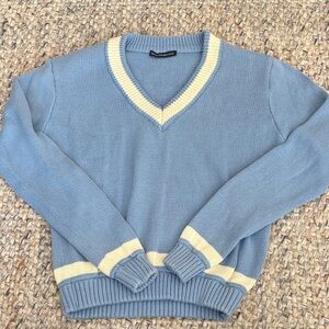 Brandy Melville Blue Knit Sweater with Cream Accent